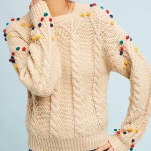Anthropologie Pepaloves Pom-Pom Cable Sweater.